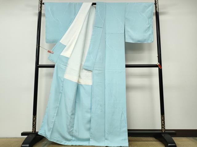 平和屋着物●上質な色無地　草葉地紋　白藍色　正絹　逸品　未使用　CABK8379ut