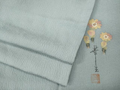 平和屋着物●染色作家　安達華生監修　色無地　霞地紋　秘色色　正絹　逸品　CABK8381ut