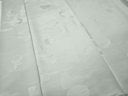 平和屋着物●上質な色無地　陶器芝草地紋　白鼠色　正絹　逸品　CABK8382ut