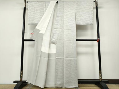 平和屋着物●上質な色無地　青海波地紋　薄梅鼠色　正絹　逸品　CABK8383ut