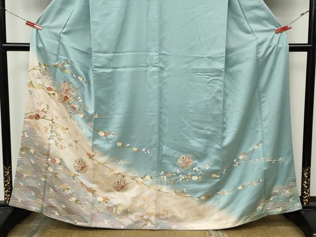 平和屋着物●中国三大刺繍　スワトウ刺繍　汕頭刺繍　訪問着　雪輪立波花文　暈し染め　金彩　正絹　逸品　CABK8390ut