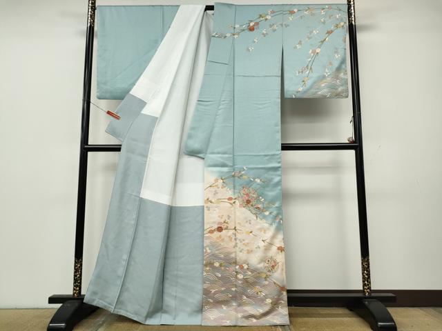 平和屋着物●中国三大刺繍　スワトウ刺繍　汕頭刺繍　訪問着　雪輪立波花文　暈し染め　金彩　正絹　逸品　CABK8390ut
