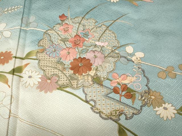 平和屋着物●中国三大刺繍　スワトウ刺繍　汕頭刺繍　訪問着　雪輪立波花文　暈し染め　金彩　正絹　逸品　CABK8390ut