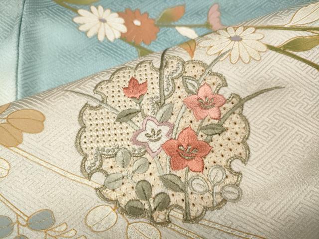 平和屋着物●中国三大刺繍　スワトウ刺繍　汕頭刺繍　訪問着　雪輪立波花文　暈し染め　金彩　正絹　逸品　CABK8390ut