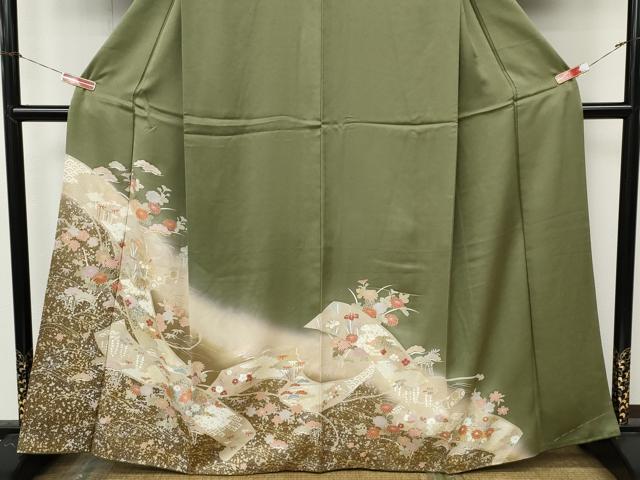 平和屋着物●豪華色留袖　駒刺繍　絵巻草花文　暈し染め　金銀彩　正絹　逸品　未使用　CABK8392ut