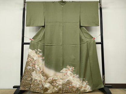 平和屋着物●豪華色留袖　駒刺繍　絵巻草花文　暈し染め　金銀彩　正絹　逸品　未使用　CABK8392ut