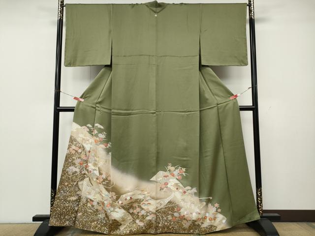 平和屋着物●豪華色留袖　駒刺繍　絵巻草花文　暈し染め　金銀彩　正絹　逸品　未使用　CABK8392ut