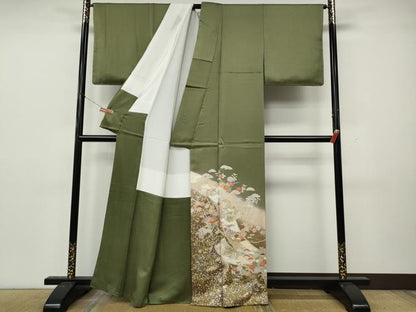 平和屋着物●豪華色留袖　駒刺繍　絵巻草花文　暈し染め　金銀彩　正絹　逸品　未使用　CABK8392ut