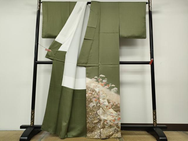 平和屋着物●豪華色留袖　駒刺繍　絵巻草花文　暈し染め　金銀彩　正絹　逸品　未使用　CABK8392ut