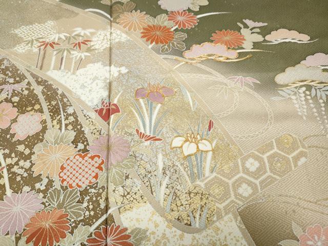 平和屋着物●豪華色留袖　駒刺繍　絵巻草花文　暈し染め　金銀彩　正絹　逸品　未使用　CABK8392ut