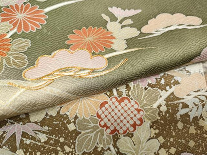 平和屋着物●豪華色留袖　駒刺繍　絵巻草花文　暈し染め　金銀彩　正絹　逸品　未使用　CABK8392ut