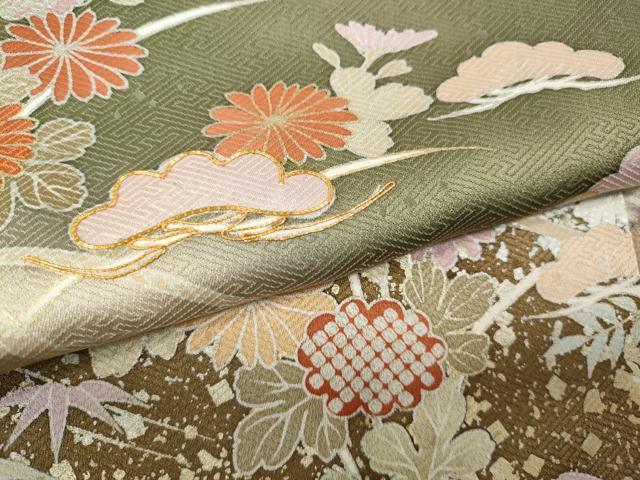 平和屋着物●豪華色留袖　駒刺繍　絵巻草花文　暈し染め　金銀彩　正絹　逸品　未使用　CABK8392ut