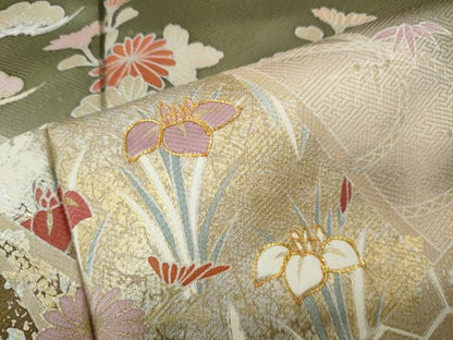 平和屋着物●豪華色留袖　駒刺繍　絵巻草花文　暈し染め　金銀彩　正絹　逸品　未使用　CABK8392ut