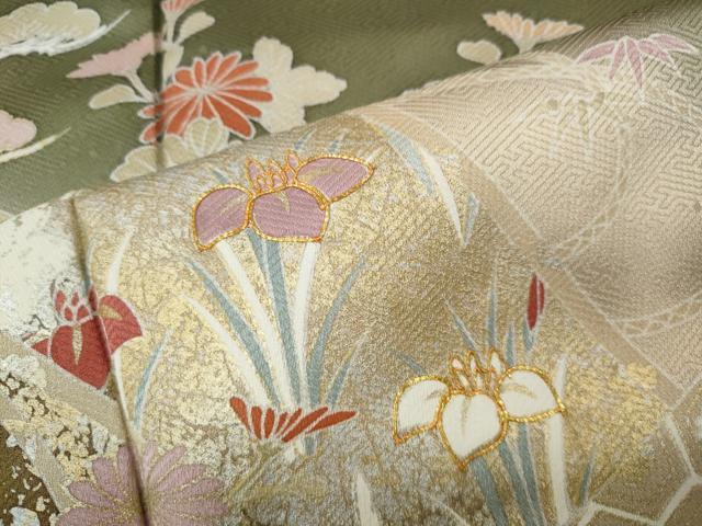 平和屋着物●豪華色留袖　駒刺繍　絵巻草花文　暈し染め　金銀彩　正絹　逸品　未使用　CABK8392ut