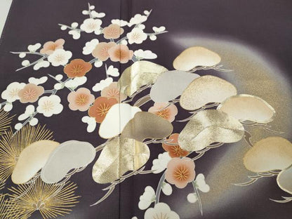 平和屋着物●豪華色留袖　作家物　駒刺繍　松竹梅　暈し染め　金彩　反端付き　正絹　逸品　CABK8398ut