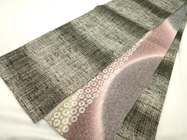 平和屋着物●両面　全通柄袋帯　ふくれ織　幾何学文　金通し地　正絹　逸品　CABK8401dy