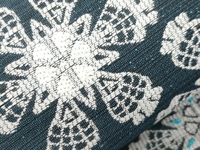 平和屋着物●両面　全通柄袋帯　幾何学花文　銀糸　正絹　逸品　CABK8404dy