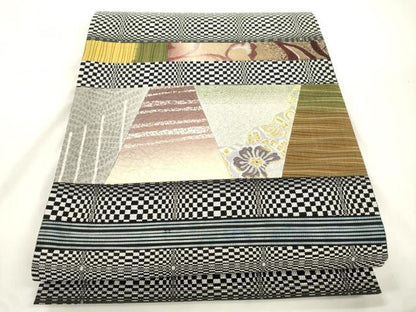 平和屋着物●両面　太鼓柄袋帯　切嵌　花文　金糸　正絹　逸品　CABK8411dy