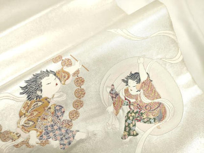 平和屋着物●西陣 長嶋成織物 ながしま帯 加賀友禅の巨匠 初代 由水十久 太鼓柄袋帯 風神雷神 瀞銀錦 銀座おゝぎ屋扱い 正絹 CABK8412dy
