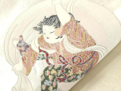 平和屋着物●西陣 長嶋成織物 ながしま帯 加賀友禅の巨匠 初代 由水十久 太鼓柄袋帯 風神雷神 瀞銀錦 銀座おゝぎ屋扱い 正絹 CABK8412dy
