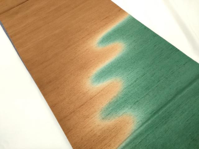 平和屋着物●菅原工房　菅原結作　漢方染紬　両面　両方向　太鼓柄袋帯　霞　正絹　逸品　CABK8417dy