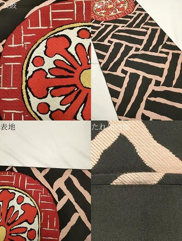 平和屋着物●六通柄　本袋帯　幾何学文　黒地　金糸　正絹　逸品　CABK8420dy