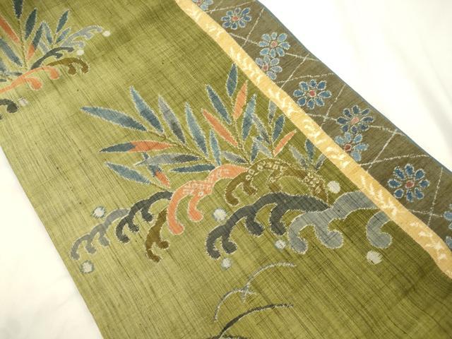 平和屋着物●両面　全通柄袋帯　紬地　立波草花文　正絹　逸品　CABK8423dy