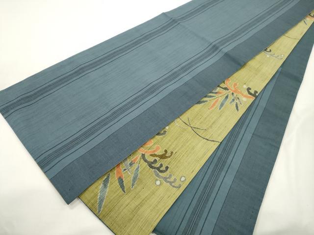 平和屋着物●両面　全通柄袋帯　紬地　立波草花文　正絹　逸品　CABK8423dy