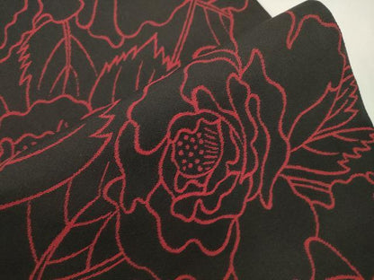 平和屋着物●六通柄　本袋帯　草花文　黒地　正絹　逸品　CABK8426dy