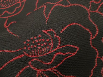 平和屋着物●六通柄　本袋帯　草花文　黒地　正絹　逸品　CABK8426dy
