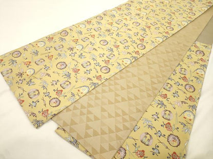 平和屋着物●両面　六通柄袋帯　紹巴紅型　松竹梅飛鶴丸文　正絹　逸品　CABK8427dy