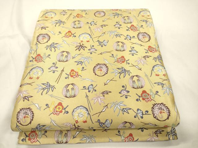 平和屋着物●両面　六通柄袋帯　紹巴紅型　松竹梅飛鶴丸文　正絹　逸品　CABK8427dy