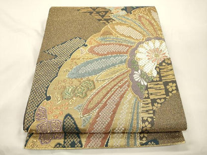 平和屋着物●六通柄袋帯　唐織　雪輪花文　金糸　正絹　逸品　CABK8428dy