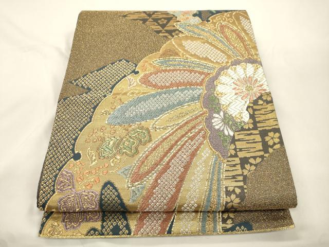 平和屋着物●六通柄袋帯　唐織　雪輪花文　金糸　正絹　逸品　CABK8428dy
