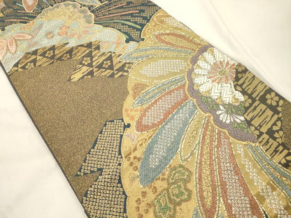 平和屋着物●六通柄袋帯　唐織　雪輪花文　金糸　正絹　逸品　CABK8428dy