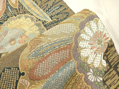 平和屋着物●六通柄袋帯　唐織　雪輪花文　金糸　正絹　逸品　CABK8428dy