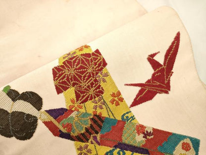 平和屋着物●爪掻き本綴れ　八寸名古屋帯　絽刺し　区限刺繍　こけし　金糸　正絹　逸品　CABK8431dy