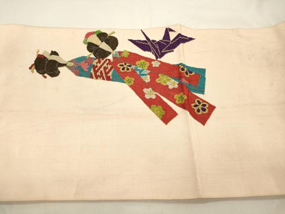 平和屋着物●爪掻き本綴れ　八寸名古屋帯　絽刺し　区限刺繍　こけし　金糸　正絹　逸品　CABK8431dy