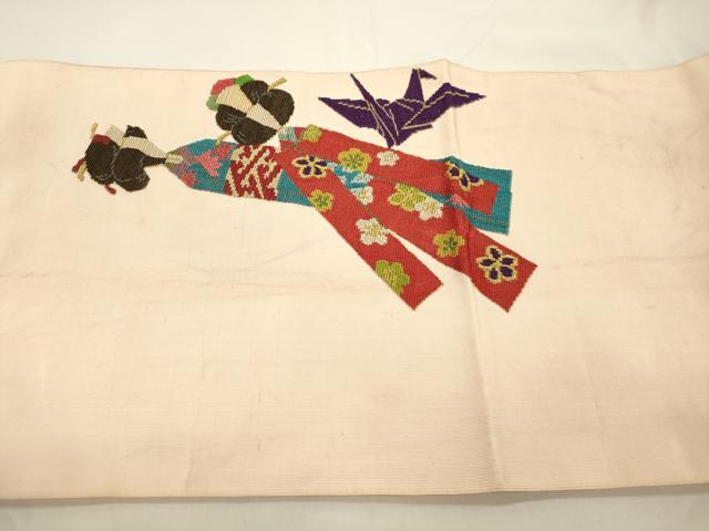 平和屋着物●爪掻き本綴れ　八寸名古屋帯　絽刺し　区限刺繍　こけし　金糸　正絹　逸品　CABK8431dy