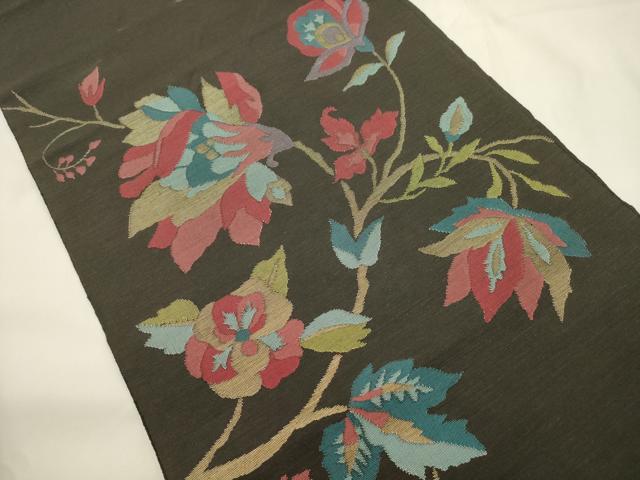 平和屋着物●八寸名古屋帯　草花文　金糸　正絹　逸品　CABK8435dy