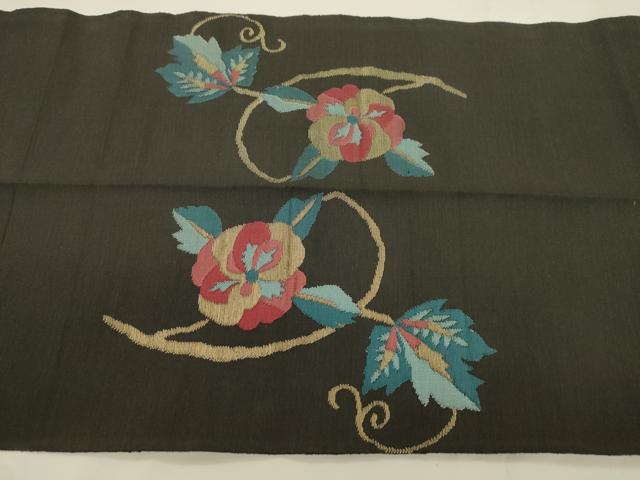 平和屋着物●八寸名古屋帯　草花文　金糸　正絹　逸品　CABK8435dy