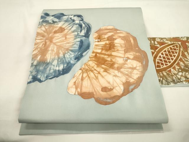 平和屋着物●塩瀬　九寸名古屋帯　ろうけつ染め　幾何学文　正絹　逸品　CABK8437dy