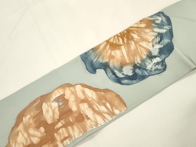 平和屋着物●塩瀬　九寸名古屋帯　ろうけつ染め　幾何学文　正絹　逸品　CABK8437dy