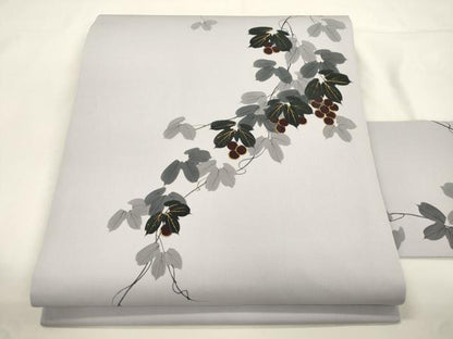 平和屋着物●京都印象派 友禅作家　橋本恵　塩瀬　九寸名古屋帯　葡萄蔦の葉文　金彩　正絹　逸品　CABK8438dy