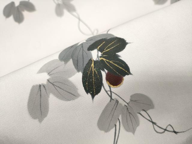 平和屋着物●京都印象派 友禅作家　橋本恵　塩瀬　九寸名古屋帯　葡萄蔦の葉文　金彩　正絹　逸品　CABK8438dy
