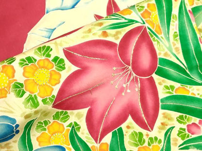 平和屋着物●アンティーク　大正ロマン　九寸名古屋帯　刺繍　草花文　金糸　正絹　逸品　CABK8442dy