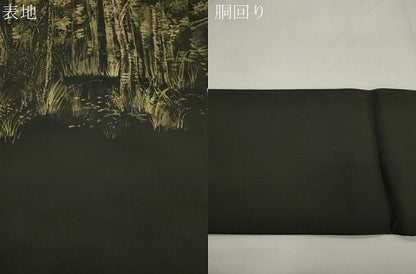平和屋着物●塩瀬　九寸名古屋帯　手描き　草木文　金彩　正絹　逸品　CABK8444dy