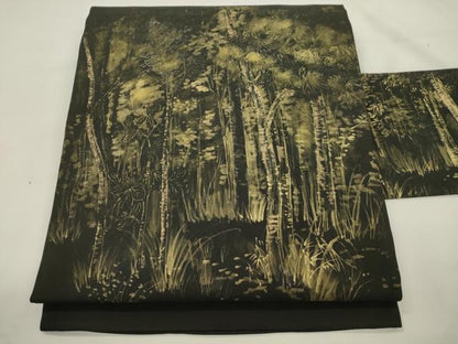 平和屋着物●塩瀬　九寸名古屋帯　手描き　草木文　金彩　正絹　逸品　CABK8444dy