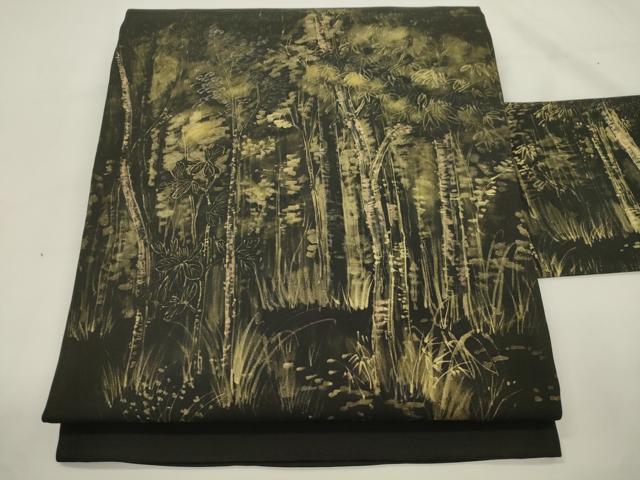 平和屋着物●塩瀬　九寸名古屋帯　手描き　草木文　金彩　正絹　逸品　CABK8444dy