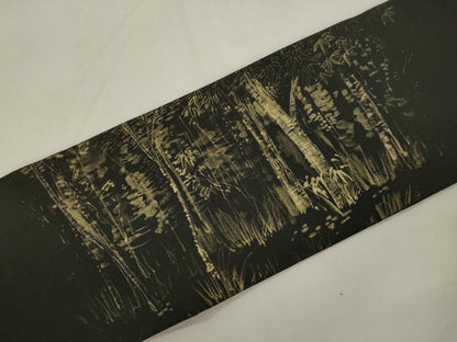 平和屋着物●塩瀬　九寸名古屋帯　手描き　草木文　金彩　正絹　逸品　CABK8444dy